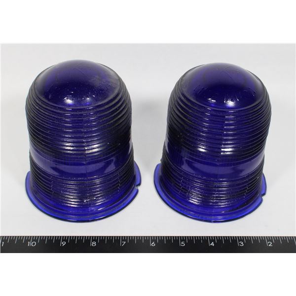 PAIR OF VINTAGE COBALT BLUE RUNWAY LIGHT LENSES