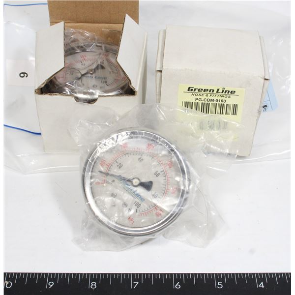 3 - LIQUID FILLED PRESSURE GAUGES 0-100 PSI