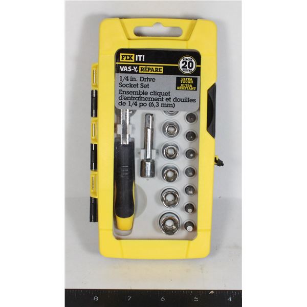 NEW 20 PCS FIX IT! 1/4 IN DRIVE SOCKET SET