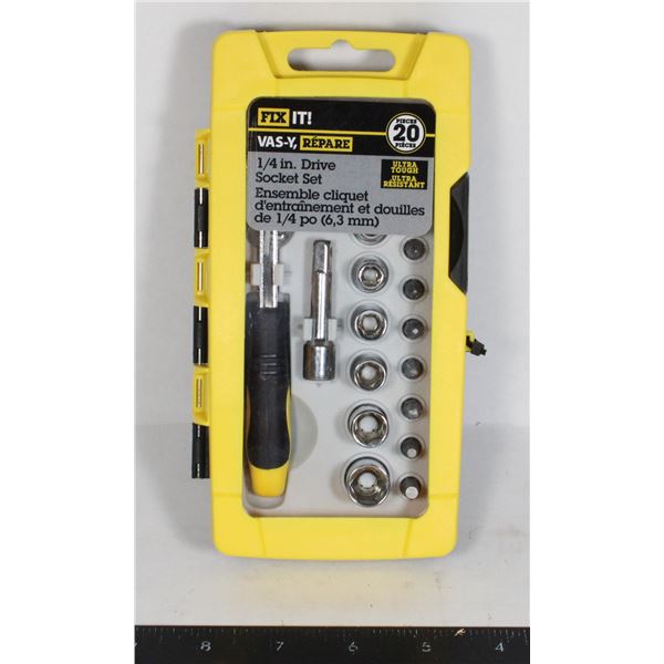 NEW 20 PCS FIX IT! 1/4 IN DRIVE SOCKET SET