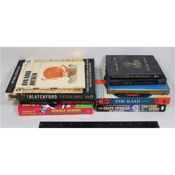 ASSORTED BOOKS INCLUDING HOMER, JOKES, YOGA, MORE