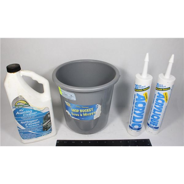 BUCKET WITH ACRYLIC WHITE CAULKING AND RV CLEANER