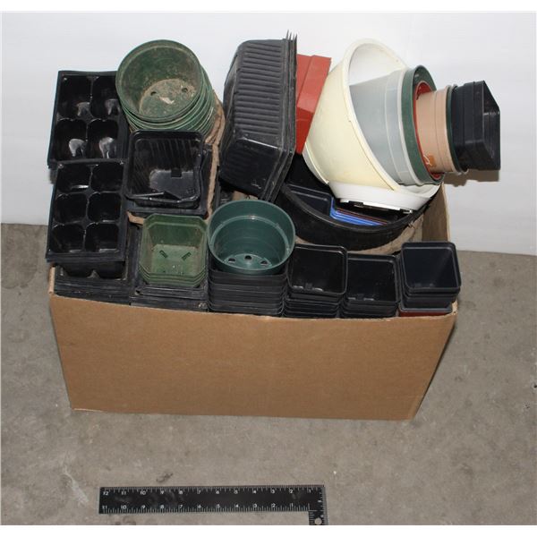 BOX OF ASSORTED PLANTER POTS FOR GARDENING