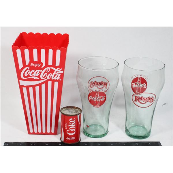COKE GLASSES AND POPCORN HOLDER