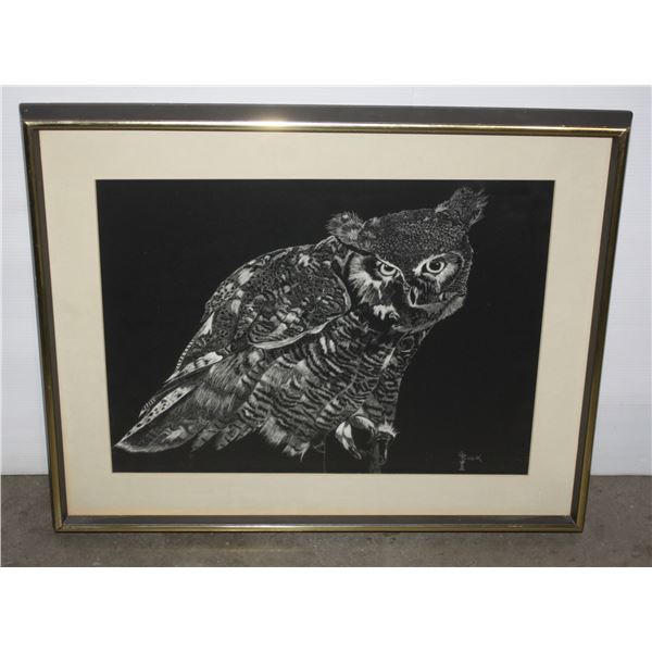 GREAT HORNED OWL BY C. DENYS COOK.21X17 MEASUREMENT