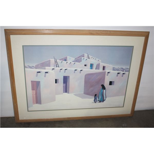 FRAMED WHITE ADOBE VILLAGE DEBORAH HIATT SIGNED