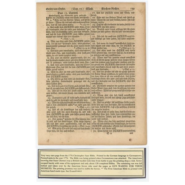 1776 Christopher Saur Gun Wad Bible Page