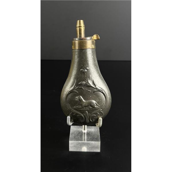 Hunting Dog Riling 874 Pewter Powder Flask