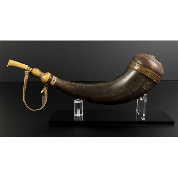 Early American Buffalo Horn Scrimshaw Powder Horn