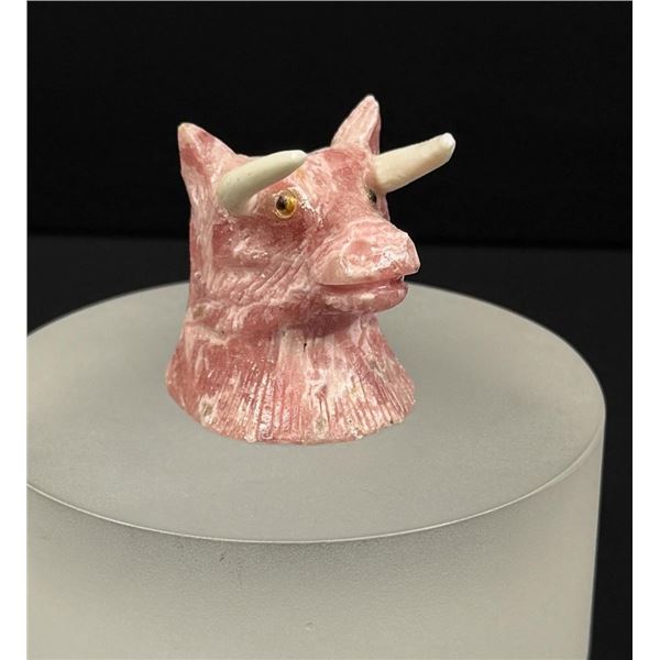 Rhodochrosite Bull Steer Head Carving