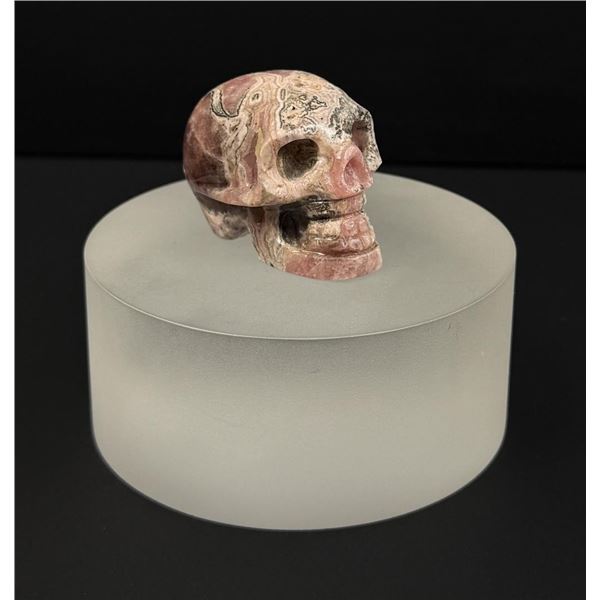 Rhodochrosite Skull Carving