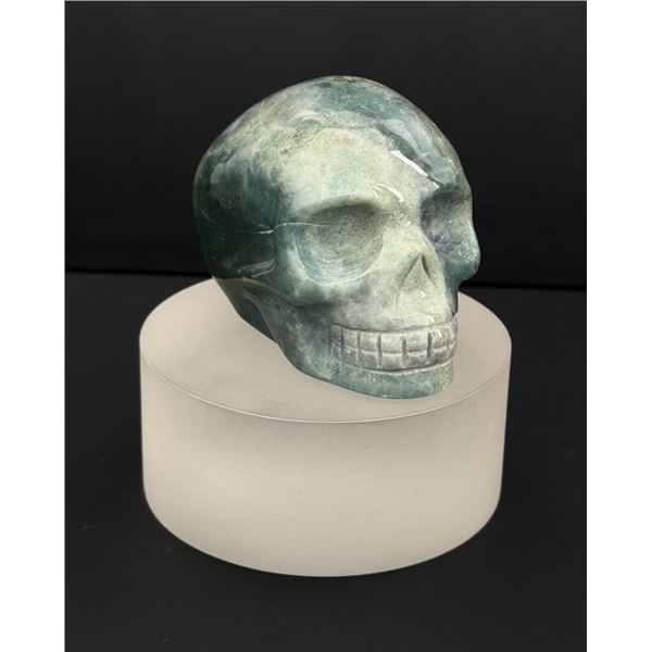 Green Zebra Agate Skull Carving