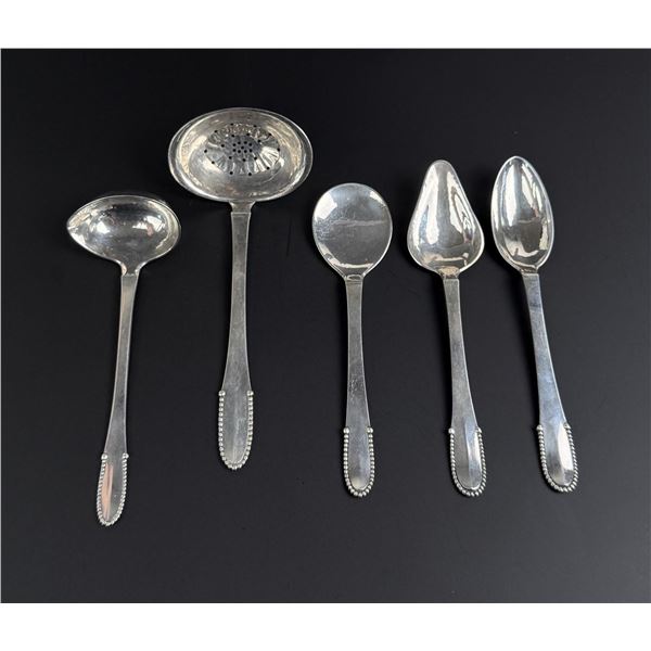 Georg Jensen Beaded Sterling Silver Serving Spoons