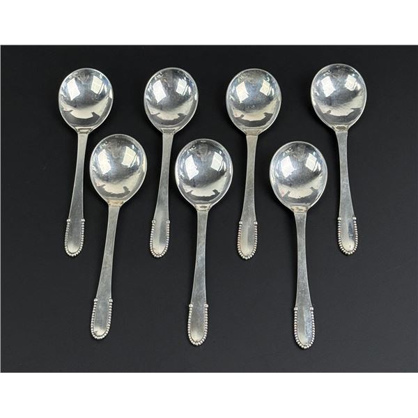 Georg Jensen Beaded Sterling Silver Soup Spoons