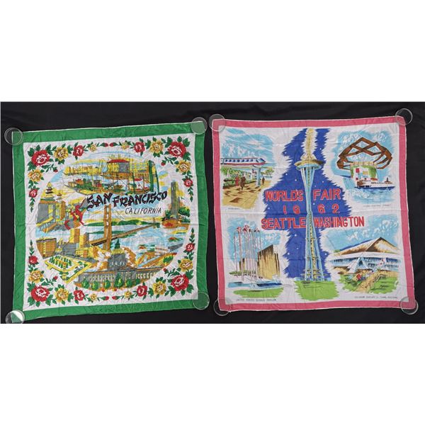 Pair of Vintage Silk Souvenir Scarves Bandanas
