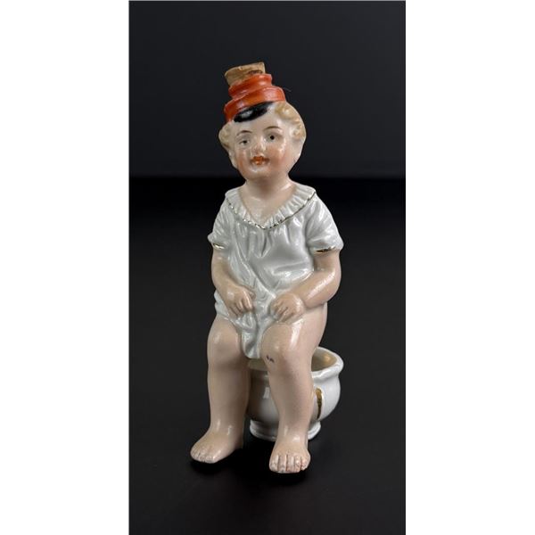 German Bisque Geldenscheissens Chamber Pot Flask