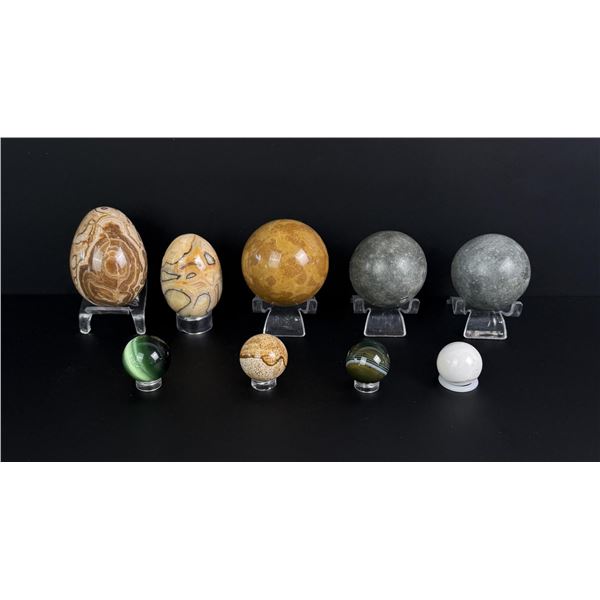 Collection of Carved Stone Spheres and Eggs