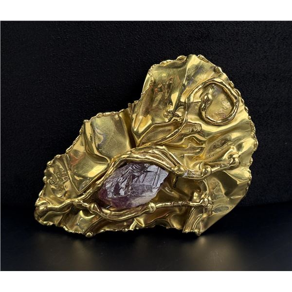 Dutras Brazil Brutalist Brass Amethyst Belt Buckle