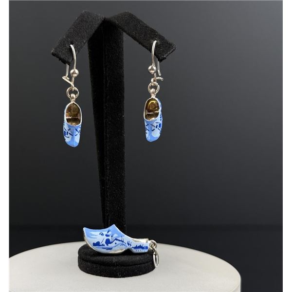 Dutch .835 Silver Enamel Clog Shoe Jewelry