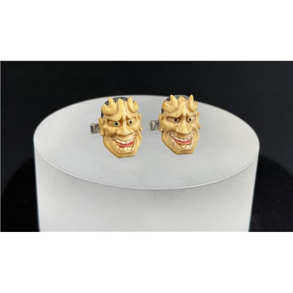 Japanese Sterling Silver Oni Noh Mask Cufflinks