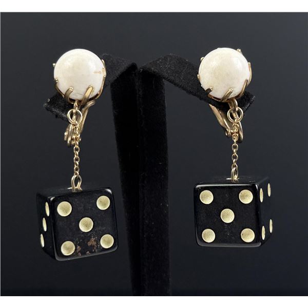 Mid Century Bakelite Dice Gamblers Earrings