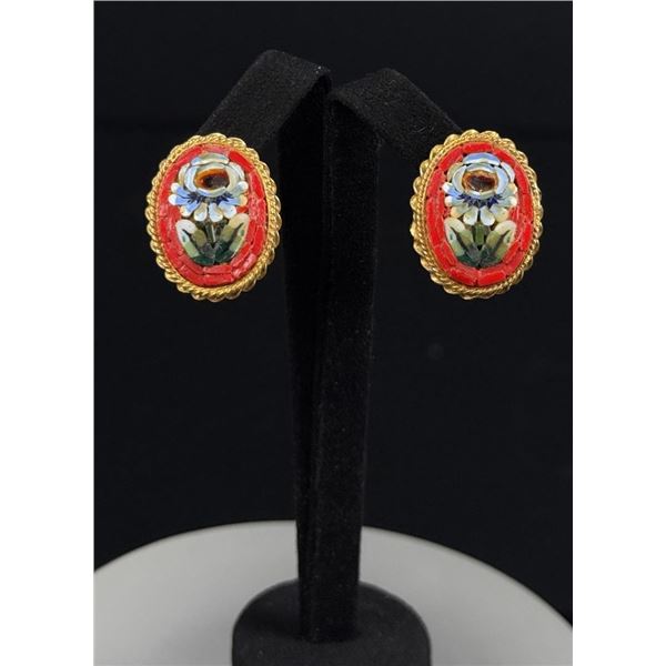 Micro Mosaic Italian Floral Earrings