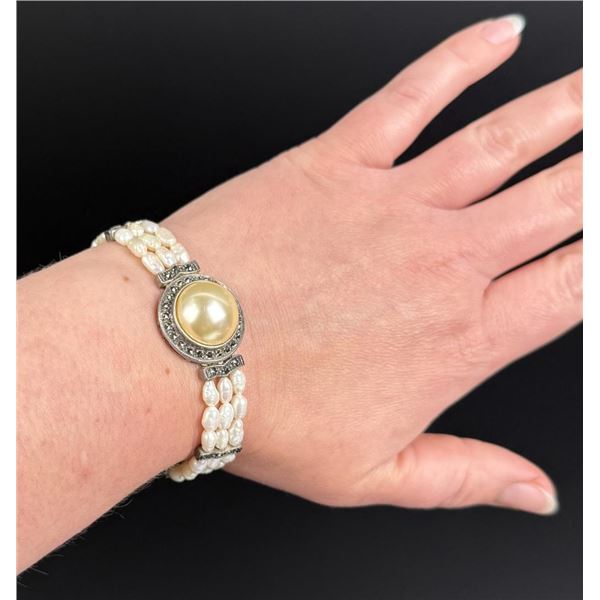 Sterling Marcasite Freshwater Pearl Bracelet