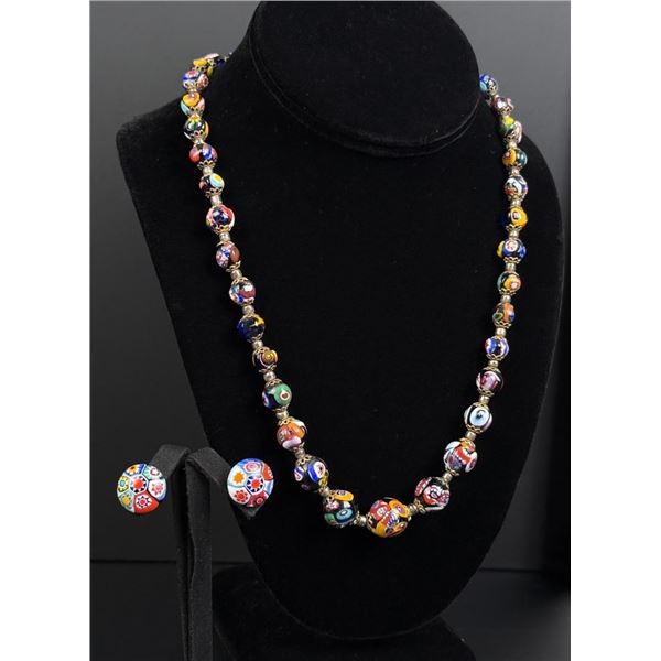 Art Deco Millefiori Glass Necklace and Earrings