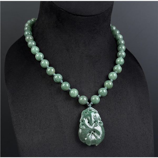 Art Deco Chinese Carved Jade Ball Necklace