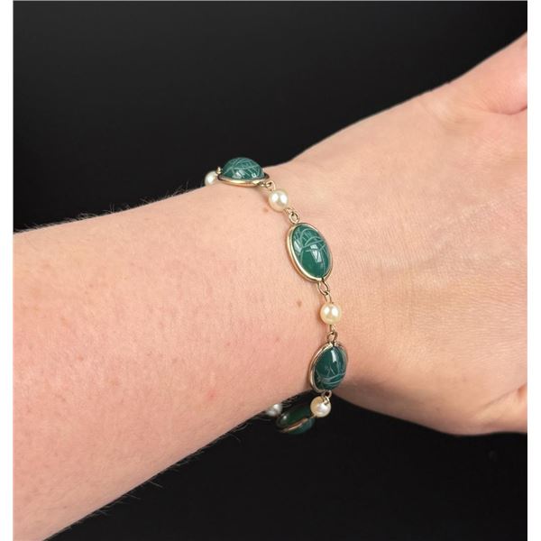 12k Gold Filled Egyptian Revival Scarab Bracelet