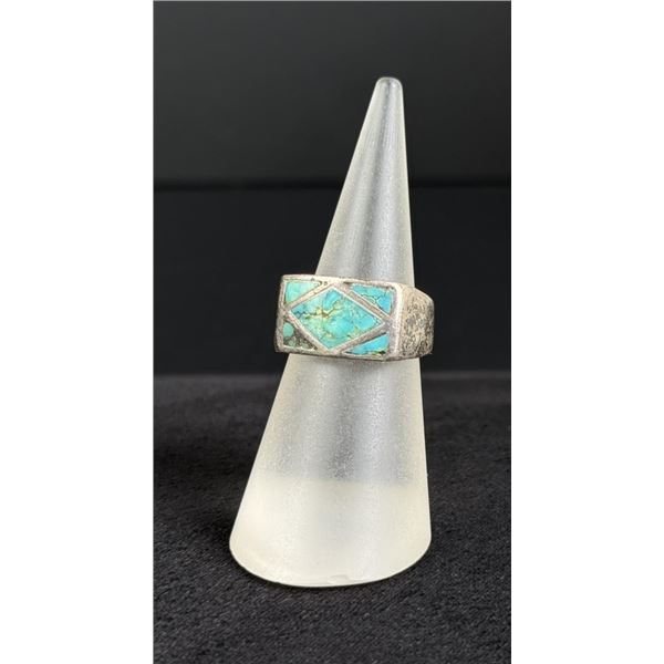 Zuni Sterling Silver Turquoise Inlaid Ring