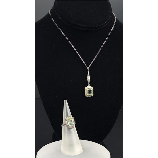 Art Deco Sterling Silver Paste Jewelry Suite