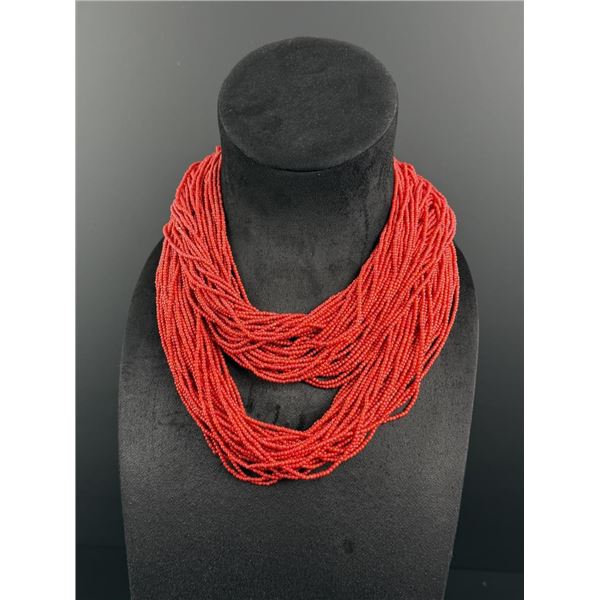 Multistrand Red Glass African Trade Bead Necklaces