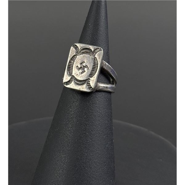 Navajo Sterling Swastika Whirling Log Poison Ring