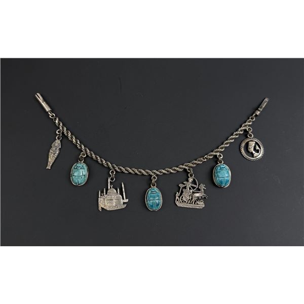.800 Silver Egyptian Scarab Charm Bracelet