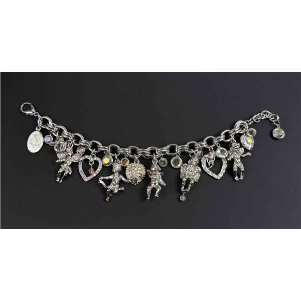 Kirks Folly Cherub Rhinestone Charm Bracelet