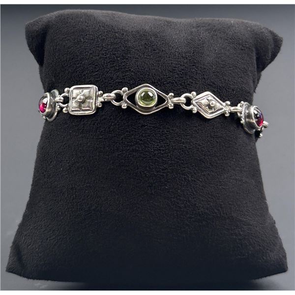 Signed Sterling Silver Multi Stone Bracelet