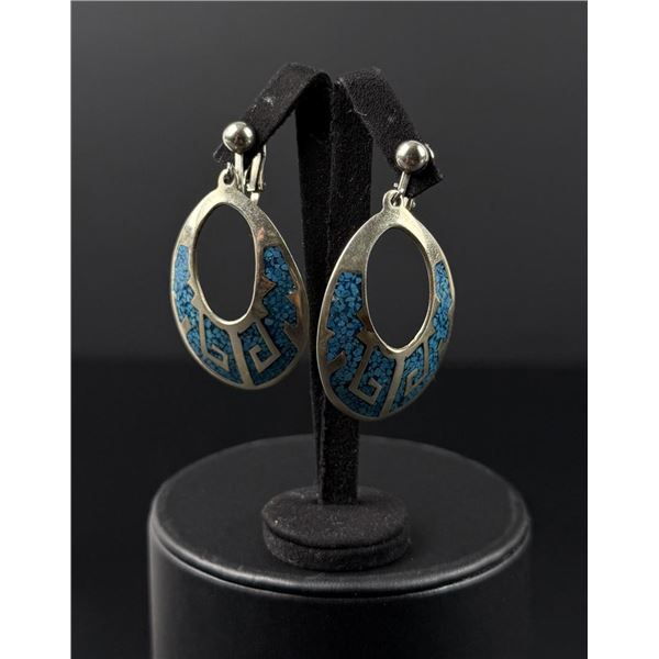 Alpaca Silver Chip Inlaid Earrings