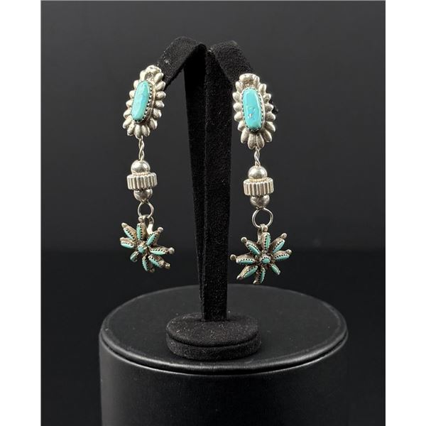 Zuni Petit Point Sterling Turquoise Earrings