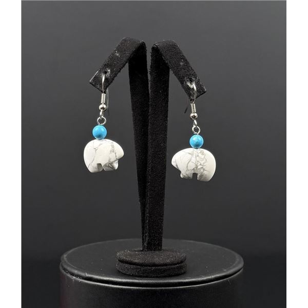 Zuni Indian Stone Bear Fetish Earrings