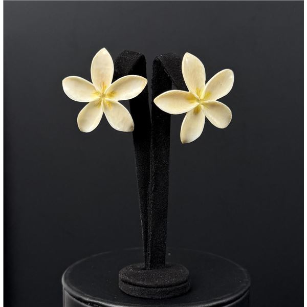 Sterling and Ivory Plumeria Flower Earrings