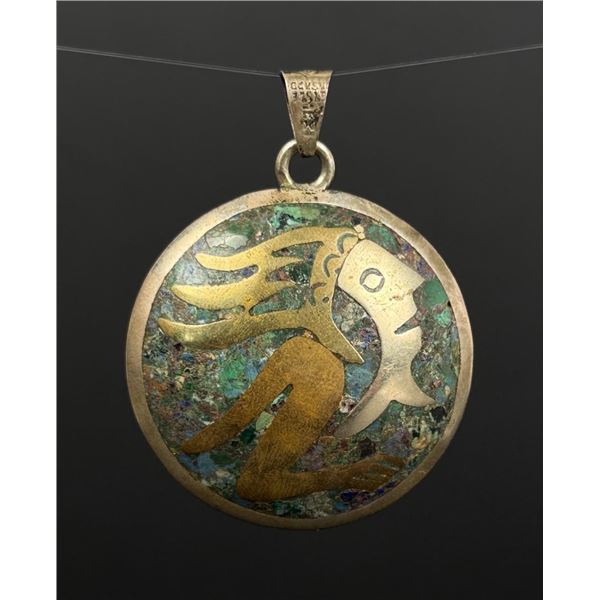 Taxco Mexico Sterling Crushed Turquoise Pendant