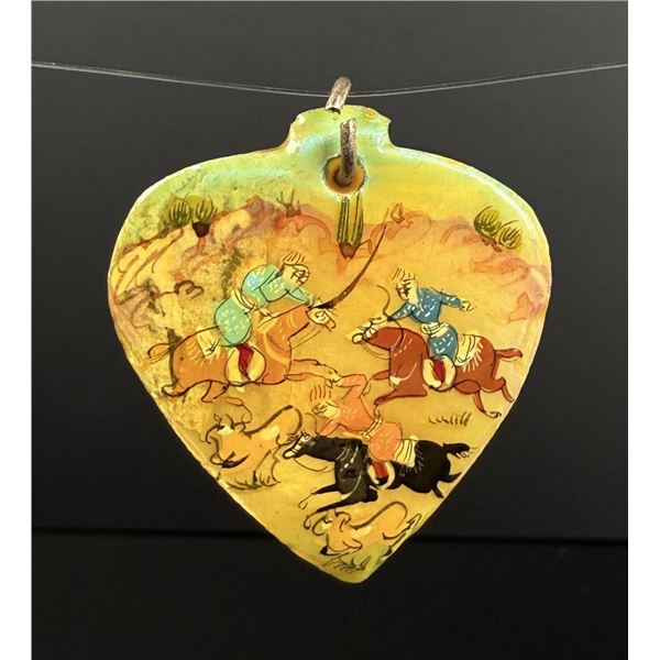Mughal Persian Mini Painting On Shell Pendant
