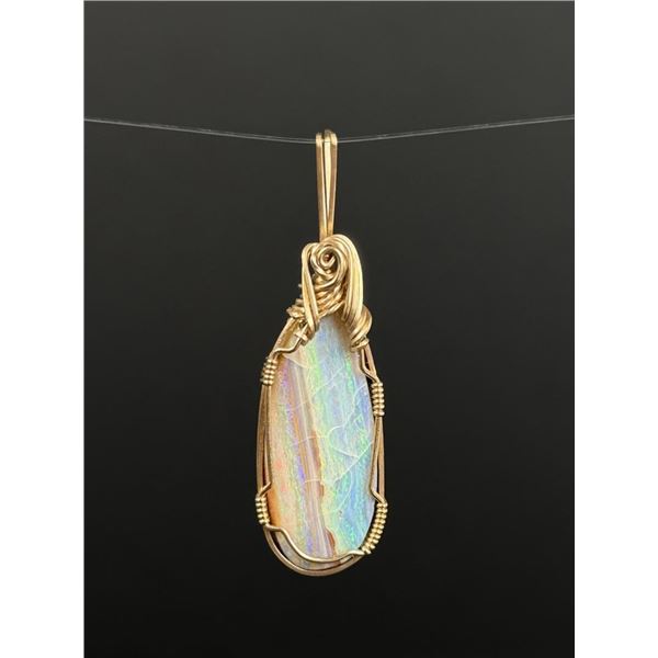 Wire Wrapped Australian Boulder Opal Pendant
