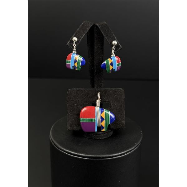 Zuni Indian Bear Fetish Earrings and Pendant