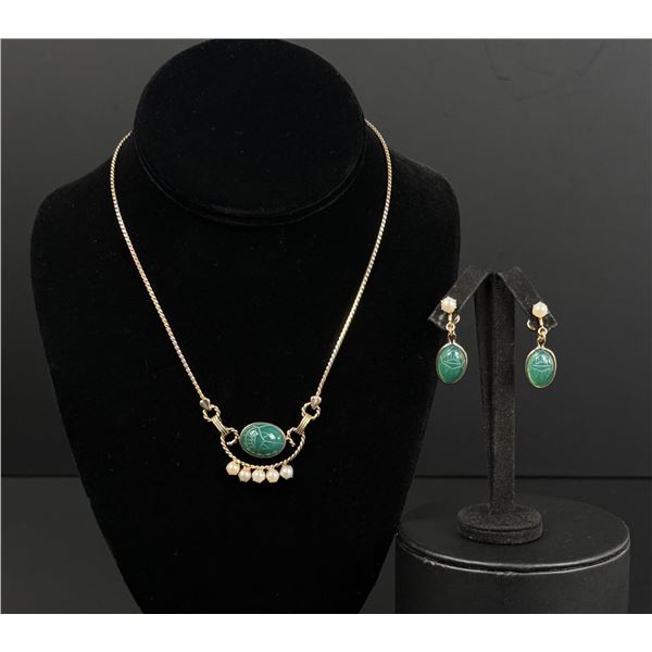 Gold Filled Scarab Necklace and Earrings