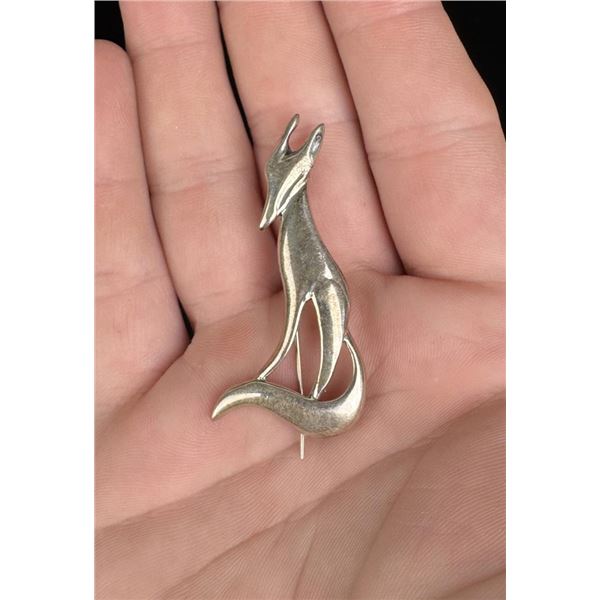 Taxco Mexico Sterling Silver Fox Brooch