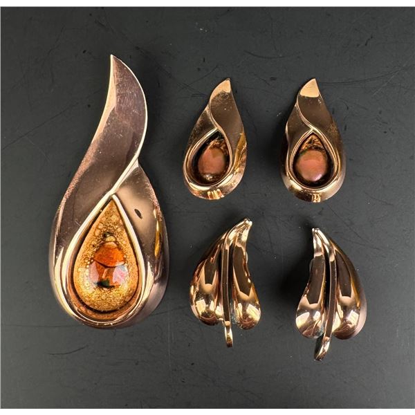Matisse Copper Enamel Brooch and Earrings