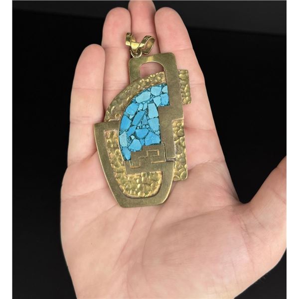 Laton Mexico Brass Chip Inlay Pendant