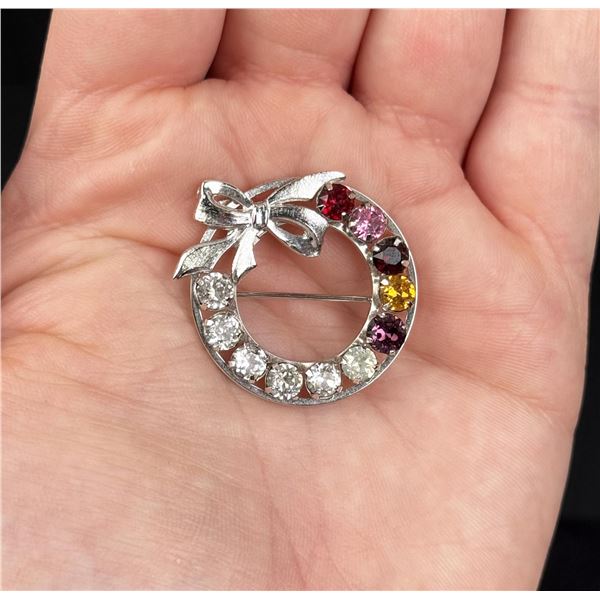 Tru Kay Sterling Silver Rhinestone Wreath Brooch